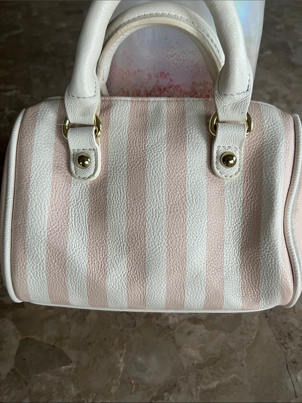 Betsey Johnson Pink & White Striped Heart-Studded Mini Satchel - Picture 2 of 6